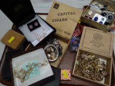 Various boxes & cases of costume jewellery & beads etc