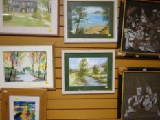 A parcel of framed watercolours, Thai panels etc