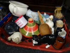 Box of kitchen pottery etc including pottery tagine
