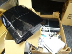 Two Sony Playstation 3 plus games together with a Nintendo Wii console