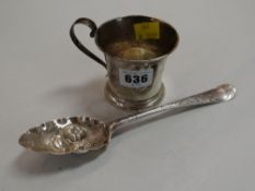 A Georgian silver berry spoon & a later silver Christening cup for Anne Quinlan