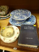 Swansea 'Cows Crossing a Stream' transfer blue & white bowl together with similar charger, flower