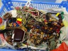 A tray containing a large quantity of costume jewellery & beads etc