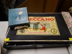 A vintage Meccano box set number 3 together with a vintage boxed Meccano clockwork motor