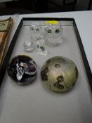 A Caithness paperweight & another together with four Swarovski crystal birds (some damage)