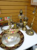 Brass circular ceiling light fitting, brass oil lamp parts, circular mirror & lamp shades