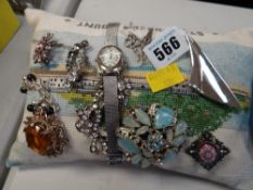 A St Michael's mount souvenir needlework cushion with various costume jewellery etc