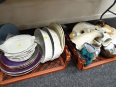 A box of modern kitchen tableware & a quantity of various pottery items