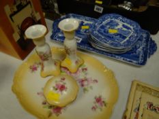 A Copeland Spode Italian sandwich plate & six tea plates together with a part dressing table set