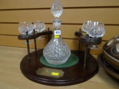 Crystal glass brandy decanter & glasses on stand