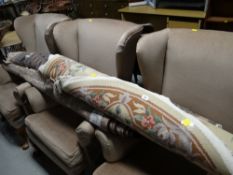 A Chinese washed oval carpet & two Persian similar