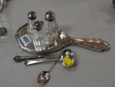 A parcel of silver / part-silver items including pepperettes, mirror etc