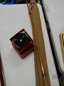 A vintage Allcock's split-cane fly-fishing rod with canvas together with an Allocks 'Popular'