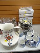 A collection of pictorial plates (some boxed), a pottery jug & a collection of Spode Blue Room