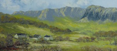 CHARLES WYATT WARREN oil on board - Cwm Pennant with farmstead and the Nantlle Ridge, signed, 23.5 x