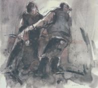 WILLIAM SELWYN coloured limited edition (30/300) print - 'Codi Tatws (Picking Potatoes)', signed