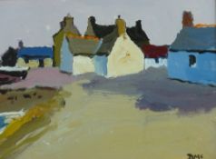 DONALD McINTYRE oil - harbour cottages, signed with initials, 20 x 27.5cms