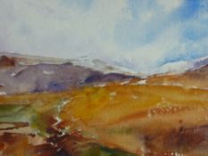 DAVID GROSVENOR watercolour - Snowdonia landscape with snow capped peaks, signed, 23 x 34cms