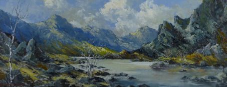 CHARLES WYATT WARREN oil on board - Snowdonia lake scene with silver birches etc, signed and