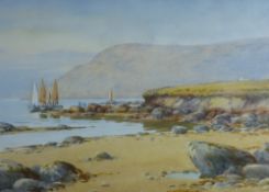 WARREN WILLIAMS ARCA watercolour - Caernarfonshire coastal scene with boats and cottage on the