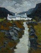 WILF ROBERTS oil on board - whitewashed Anglesey hillside cottage, signed and dated 2009 and with