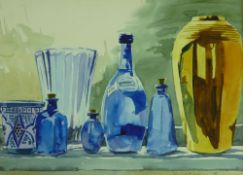DAVID GROSVENOR watercolour - still life, bottles on a shelf, signed and dated 1996, 24 x 33cms