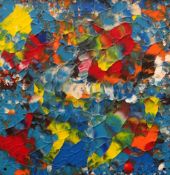 RICHARD ELFYN LEWIS acrylic on glass - colourful abstract study, 62 x 62cms (complete with