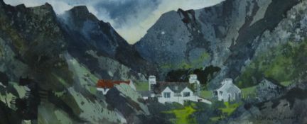 MALCOLM EDWARDS watercolour - Snowdonia scene with cottages, signed & entitled verso 'Cottages Above