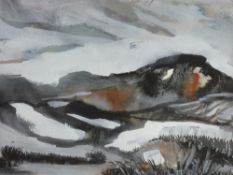 GWILYM PRICHARD watercolour - landscape 'A Hill and Snow, Penmon, Anglesey', signed and dated 1975