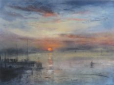 WILLIAM SELWYN coloured limited edition (8/100) print - sunset over the Straits at Caernarfon,