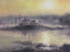 WILLIAM SELWYN coloured limited edition (165/300) print - of the Menai Straits with tubular bridge