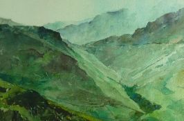 DAVID GROSVENOR watercolour - Llanberis Pass with low cloud, signed, 34 x 50 cms