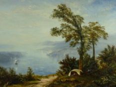 RICHARD SEBASTIAN BOND oil on canvas - historical scene of the Menai Suspension Bridge with boats in