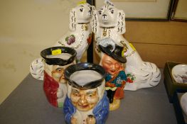 Pair of modern Staffs dogs and a quantity of Toby jugs