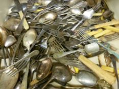 Wooden drawer containing quantity of mixed cutlery