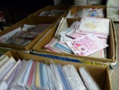 Large quantity of greetings and similar cards in five full boxes