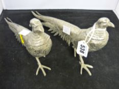 Pair of white metal ornamental peacocks