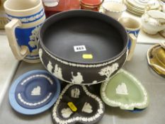 Good size black coloured Wedgwood Jasperware pedestal bowl, other Wedgwood Jasperware etc