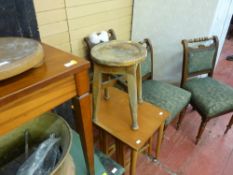 Mid Century nest of four tables, occasional table, old stool, standard lamp and three Edwardian