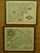Three framed Saxton's maps of Wales