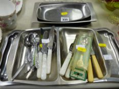 Quantity of white metal service ware, cutlery and a large parcel of drinking glassware including