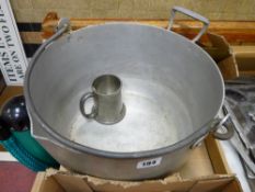 Aluminium jam pan and a white metal tankard