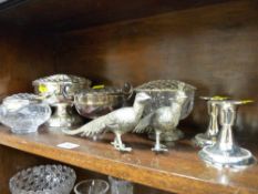 Pair of white metal peacocks and similar items