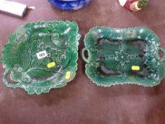 Two shallow Green Leaf dishes