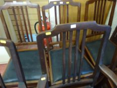 Good set of six (four plus two) rexine or similar seated mahogany dining chairs