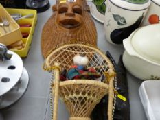 Two carved African wall hanging masks etc