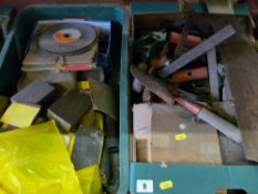 Pair axle stands, hand tools, sanding blocks, discs etc