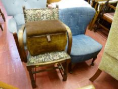 Wingbacked easy chair, elbow chair and a small ottoman