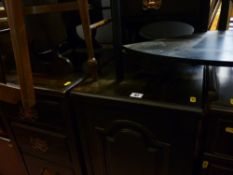 Pair of bedside cabinets with upper shelf, one with drawers and the other a cupboard