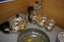 Four piece electroplated tea service and similar items
